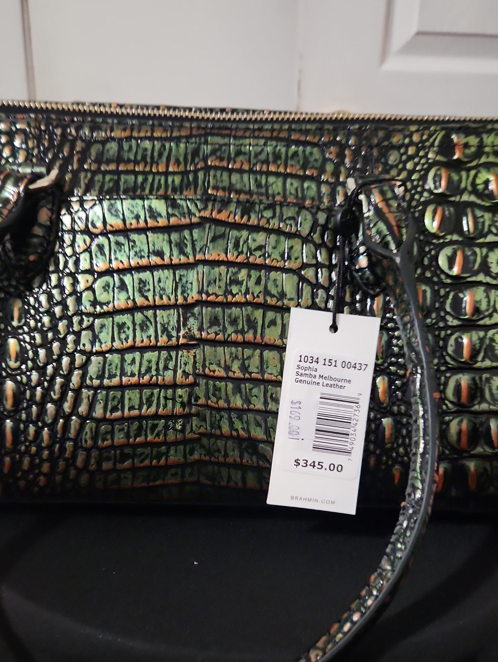 Brahmin Croc-Embossed Green Satchel Handbag - Picture 2 of 3